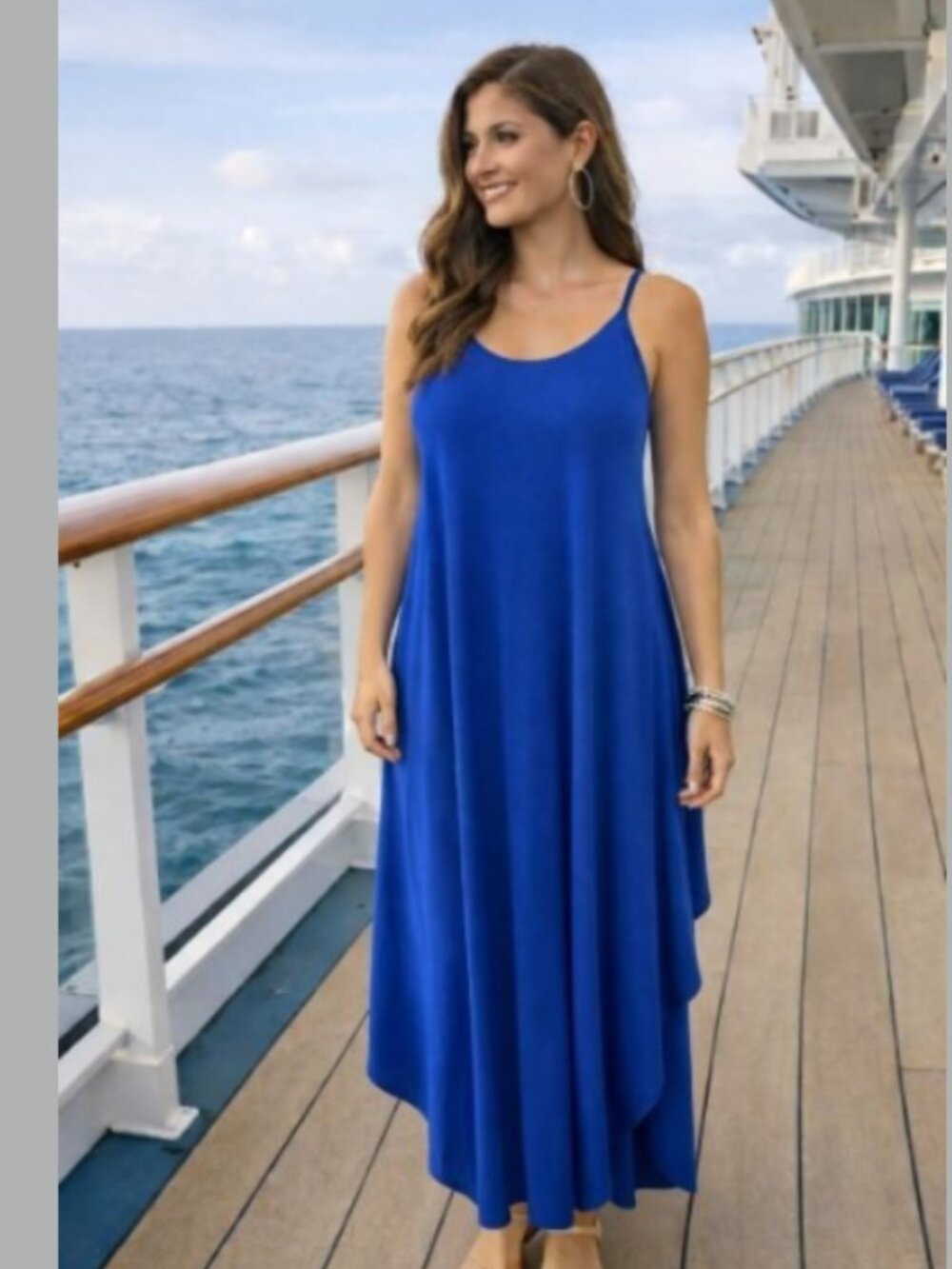 Nrim USA Royal Blue High Low Maxi Dress 2X Rayon Stretch Sleeveless Resortwear